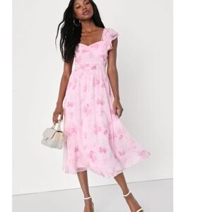 Lulu's Pink Floral Midi Dress